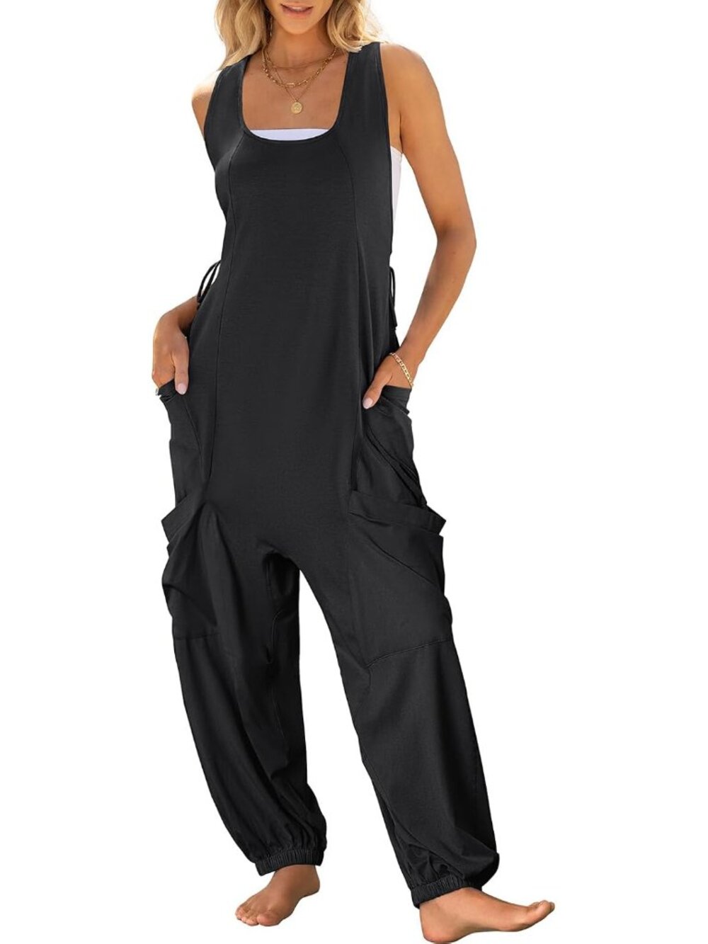 Women's Jumpsuits Summer Scoop Neck Sleeveless Loose Fit Overalls